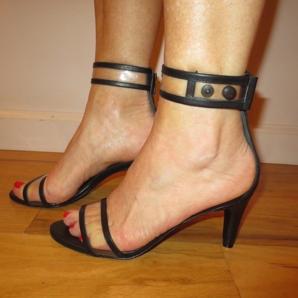LAST CHANCE TIBI Low Heel Black and Clear Ankle Strap Heels - Picture 3 of 9